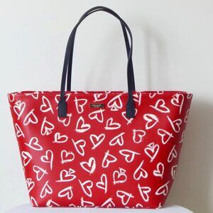 Kate Spade Margareta Shore Street Lipstick Hearts Large Top Zip Tote Bag Red NWT